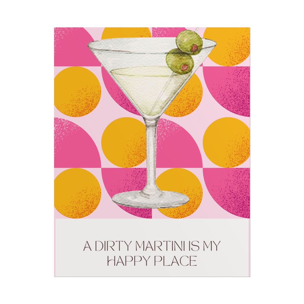Dirty Martini Poster | Retro Cocktail Wall Art, Pink Orange Polka Dot
