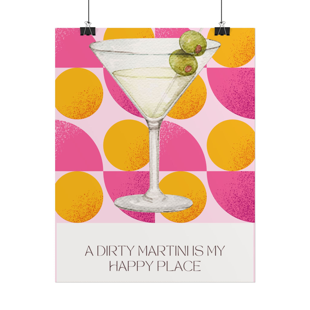 Dirty Martini Poster | Retro Cocktail Wall Art, Pink Orange Polka Dot