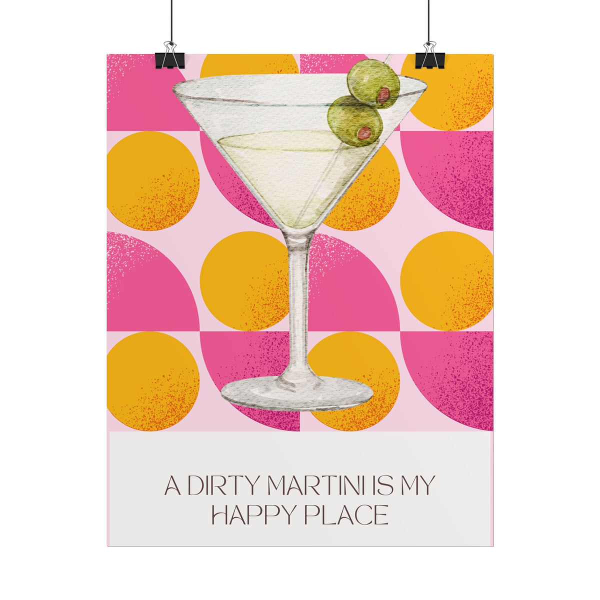 Dirty Martini Poster | Retro Cocktail Wall Art, Pink Orange Polka Dot