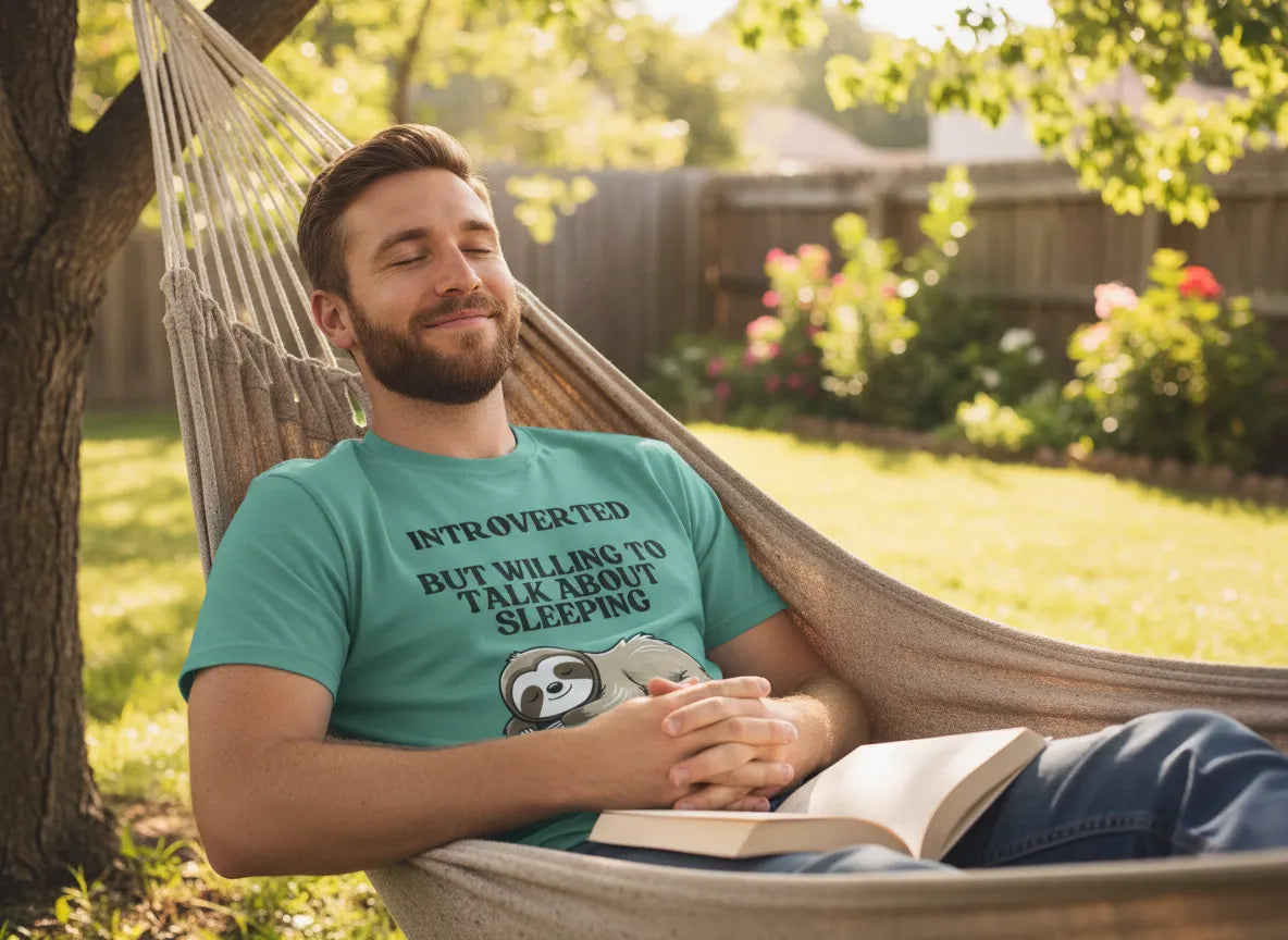 Introverted But Willing to Talk About Sleeping T-Shirt | Funny Sloth Gift Tee for Introverts
