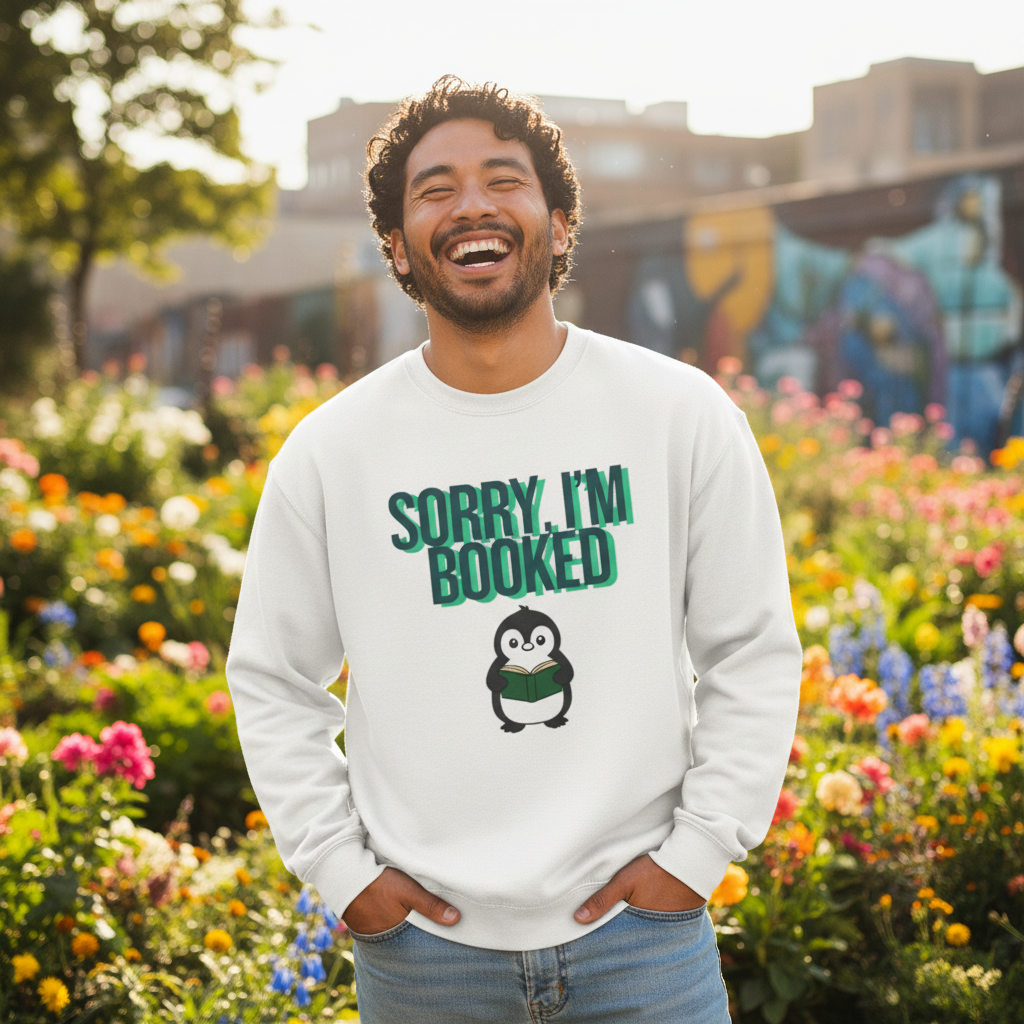 Sorry I'm Booked Penguin Sweatshirt | Cozy Book Lover Gift for Bookworms & Readers