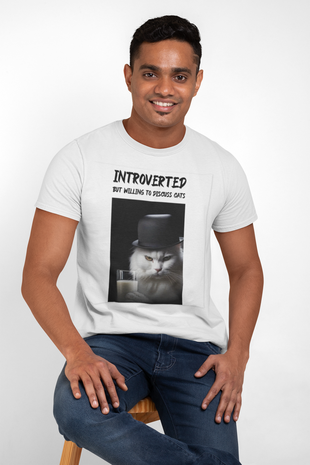 Introverted Cat Lover T-Shirt | Funny Cat Gift Tee for Cat Mums, Dads & Introverts