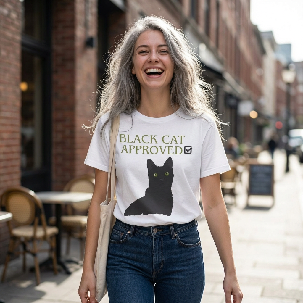 Black Cat Approved T-Shirt | Cute Black Cat Lover Gift Tee for Cat Fans