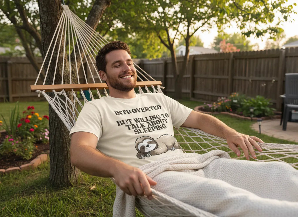 Introverted But Willing to Talk About Sleeping T-Shirt | Funny Sloth Gift Tee for Introverts