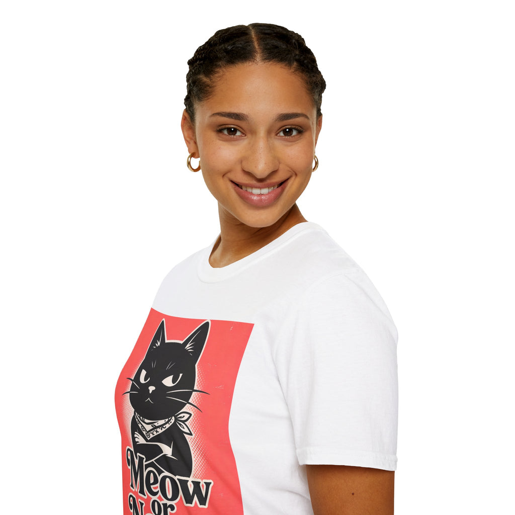 Meow or Never Black Cat T-Shirt | Retro Cat Lover Gift Tee for Cat Mums & Dads