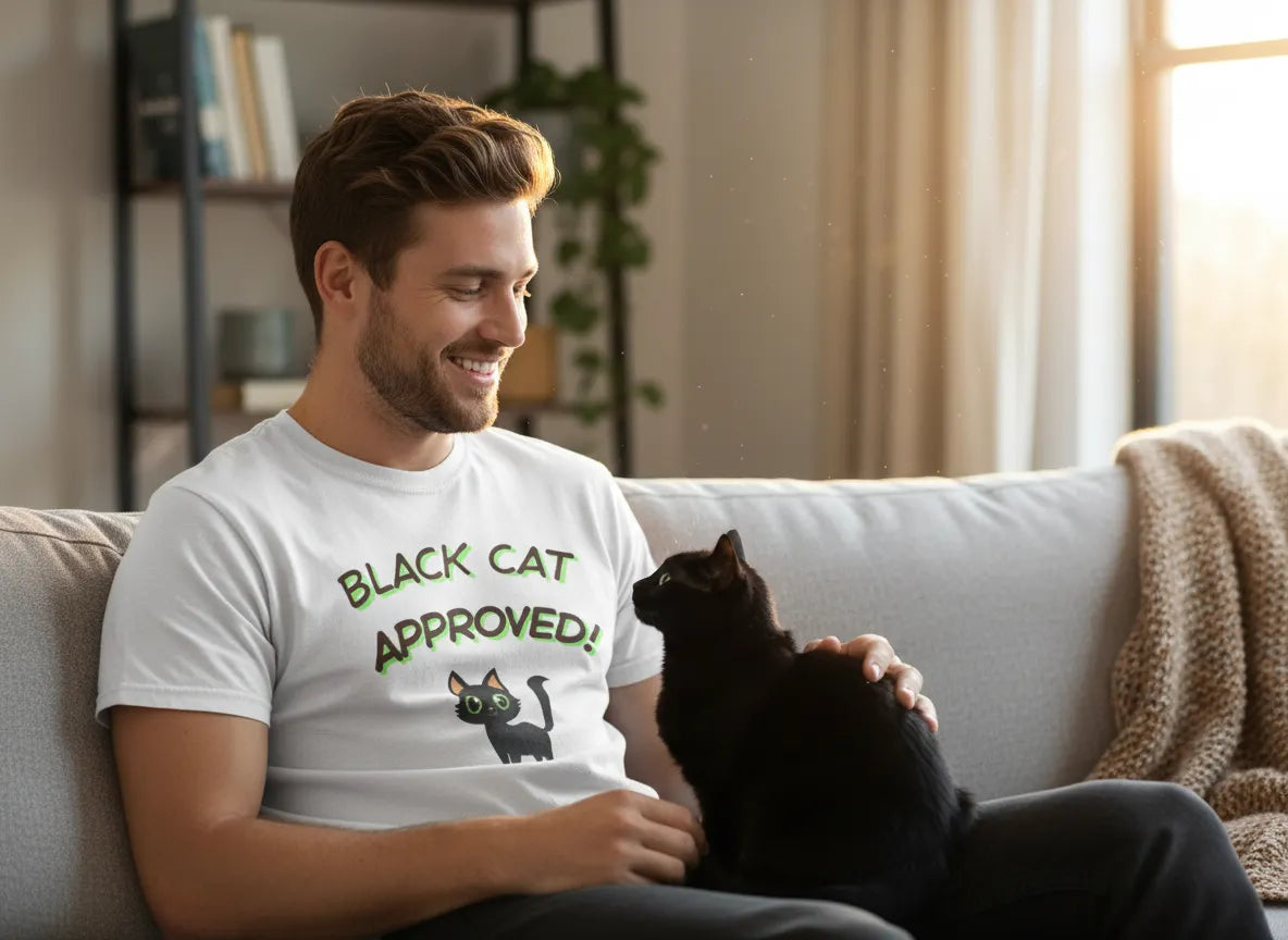 Black Cat Green Approved! T-Shirt | Cute Black Cat Graphic