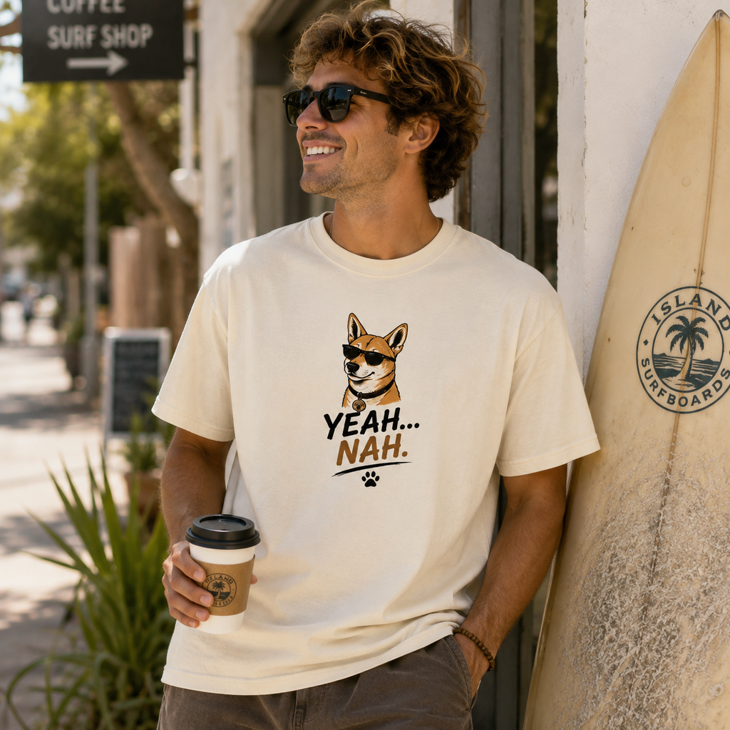 Cool Sunglasses Dog Yeah Nah T-shirt | Funny Dingo Paw Graphic Tee
