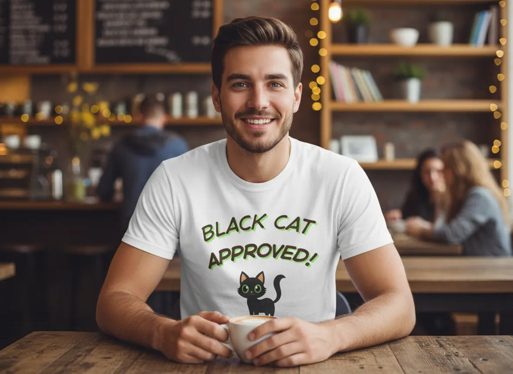 Black Cat Green Approved! T-Shirt | Cute Black Cat Graphic