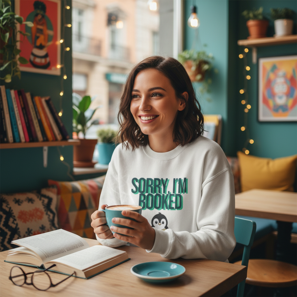 Sorry I'm Booked Penguin Sweatshirt | Cozy Book Lover Gift for Bookworms & Readers