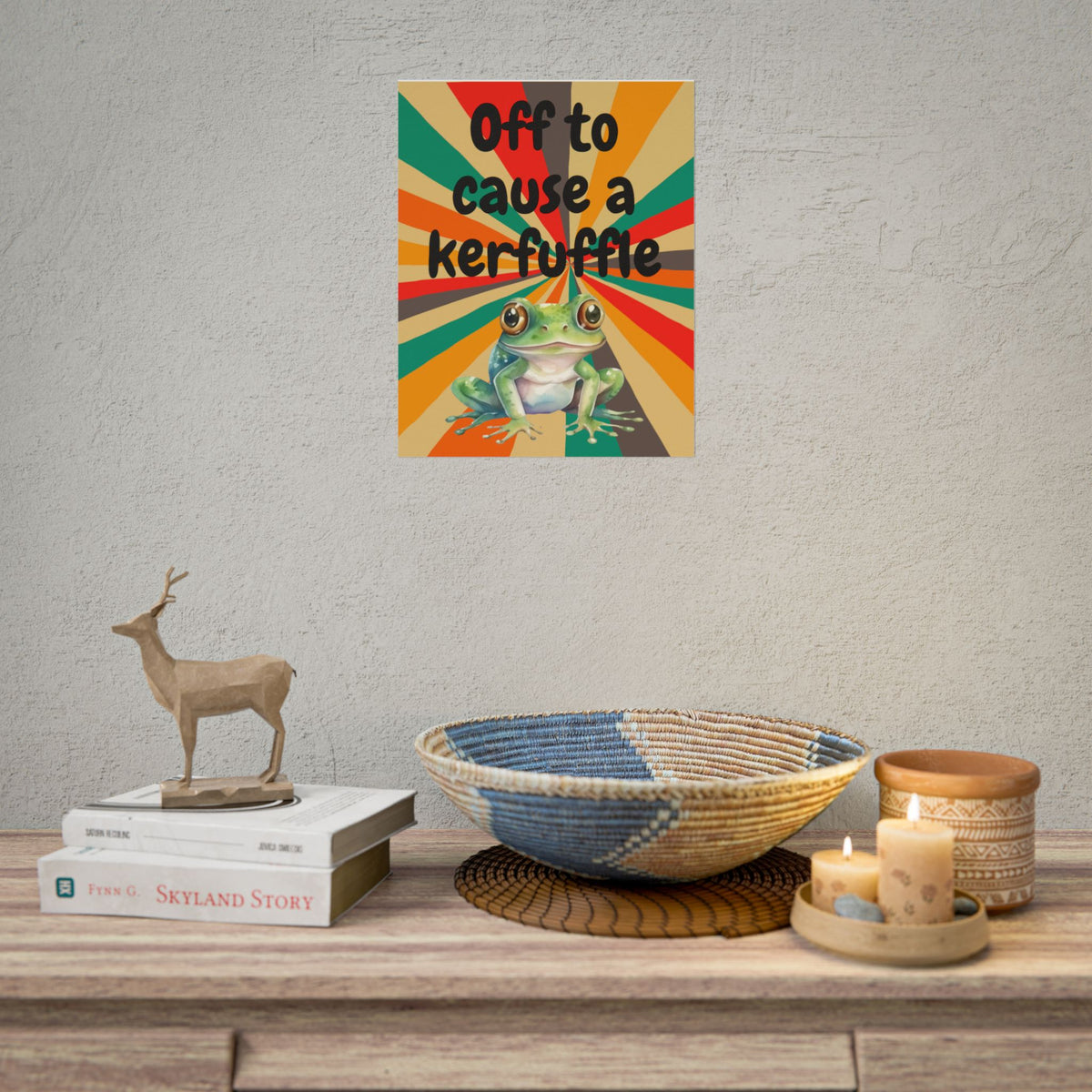 Off to Cause a Kerfuffle Frog Poster | Retro Vibe Funny Frog Wall Art