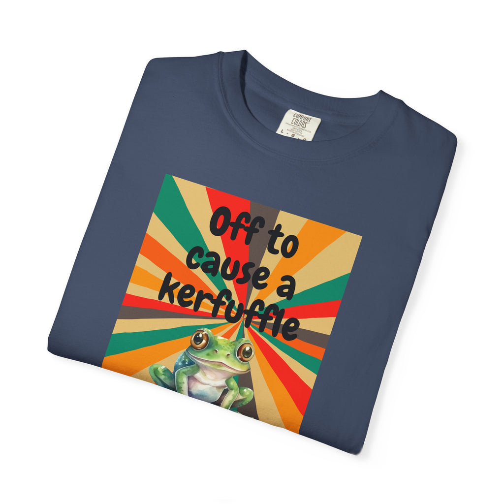 Off to Cause a Kerfuffle Frog T-Shirt | Retro Sunburst Graphic Tee