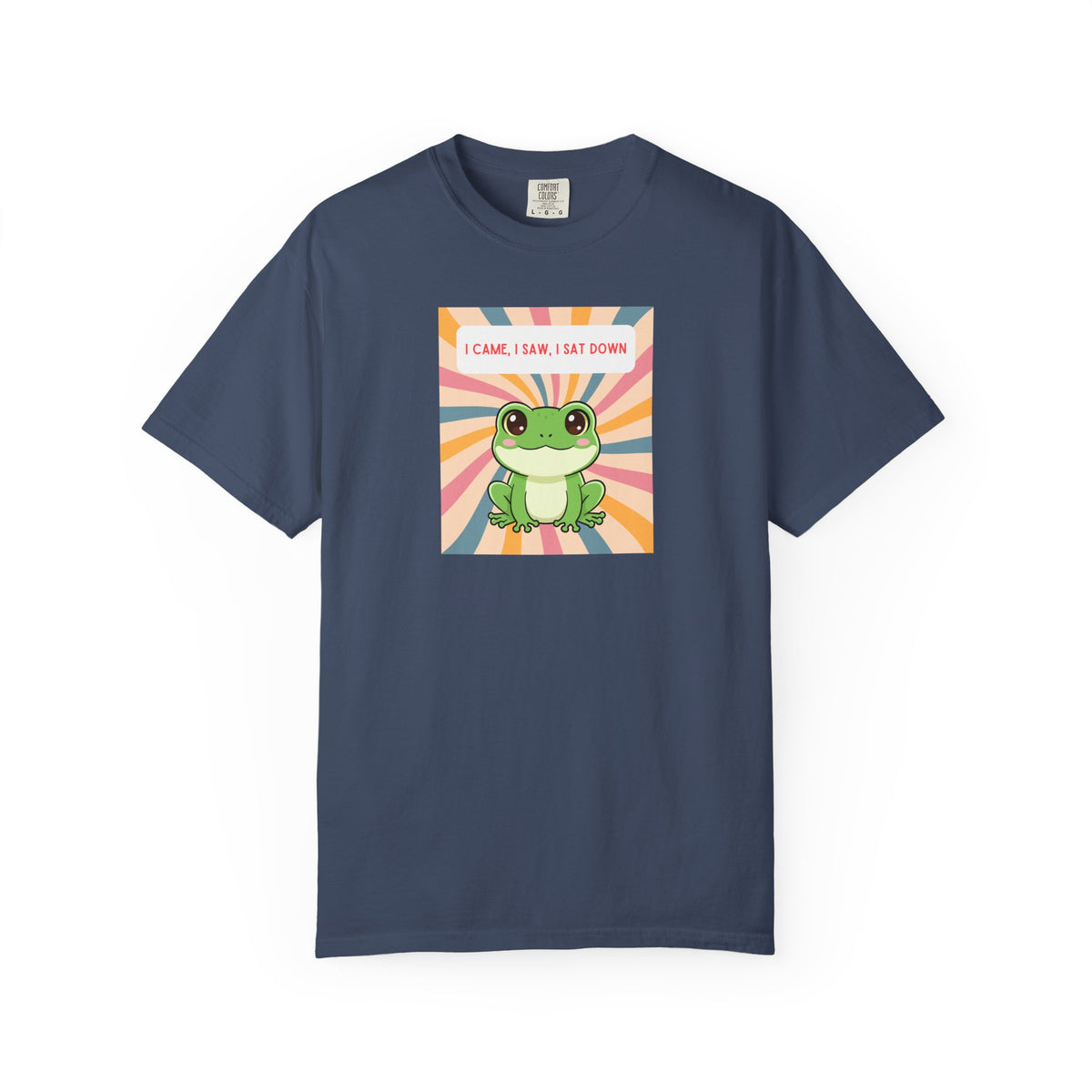 I Came, I Saw, I Sat Down Pond Frog T-Shirt | Retro Rainbow Illustration