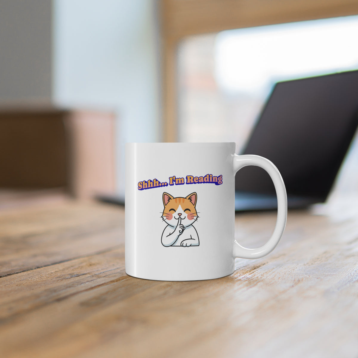 Shhh I'm Reading Cat Mug | Ceramic Coffee Cup 11oz