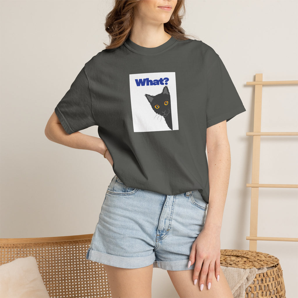 Peekaboo Black Cat "What?" T-shirt | Cat Lover Tee