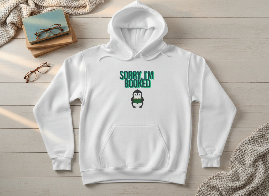 Sorry, I'm Booked Penguin Reading Hoodie | Cute Book Lover Gift for Readers & Bookworms