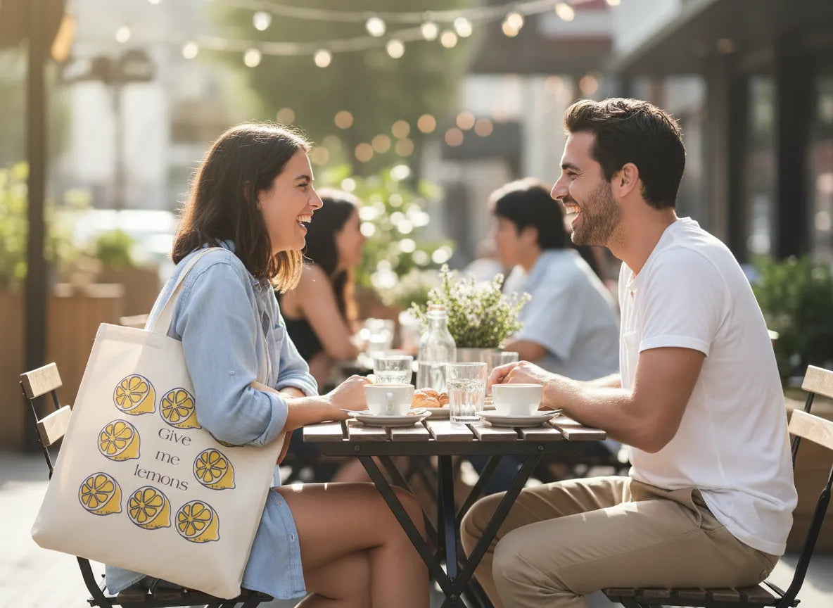 Give Me Lemons Canvas Tote Bag | Cute Lemon Pattern Gift Bag for Women