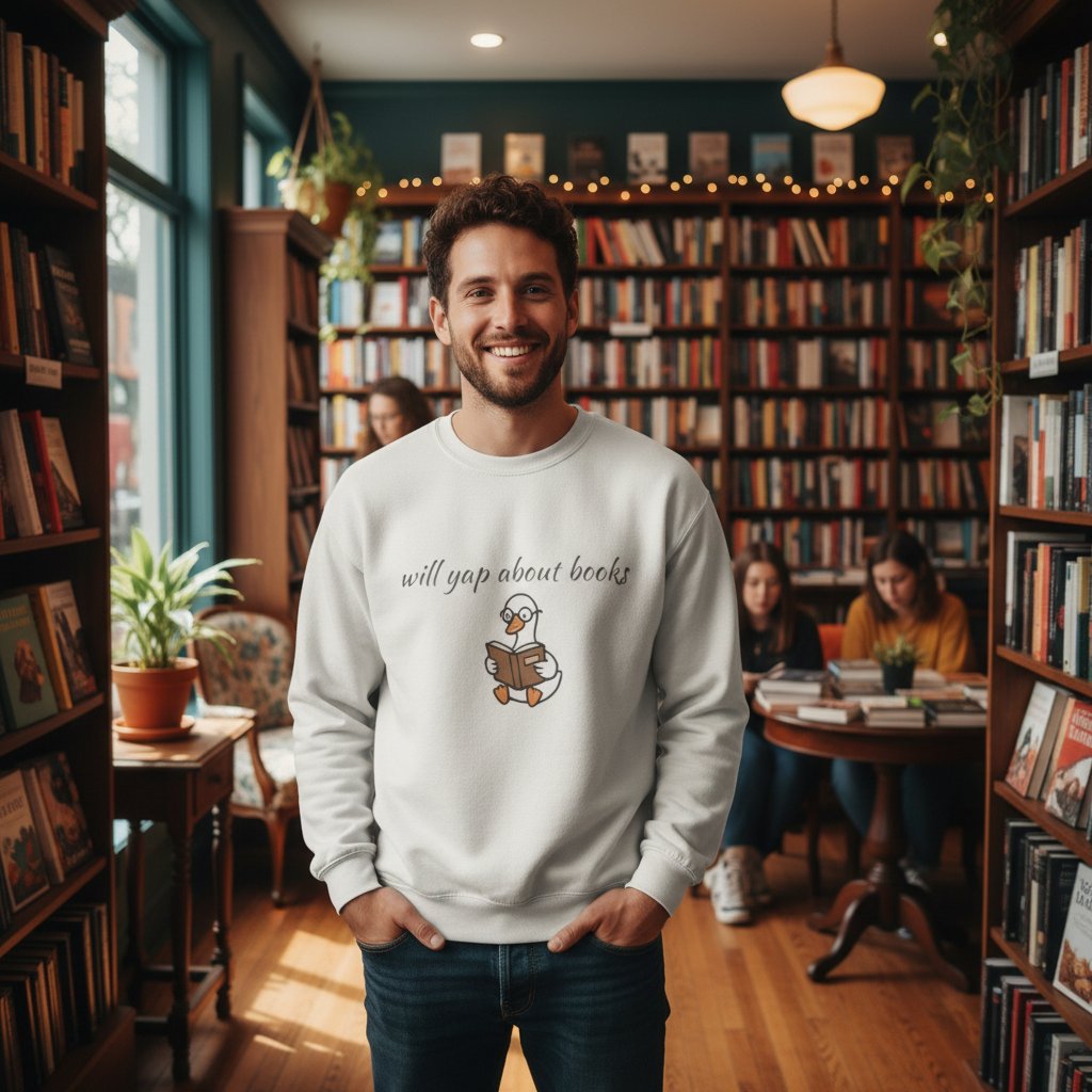 Will Yap About Books Duck Sweatshirt | Cozy Book Lover Gift for Bookworms & Readers