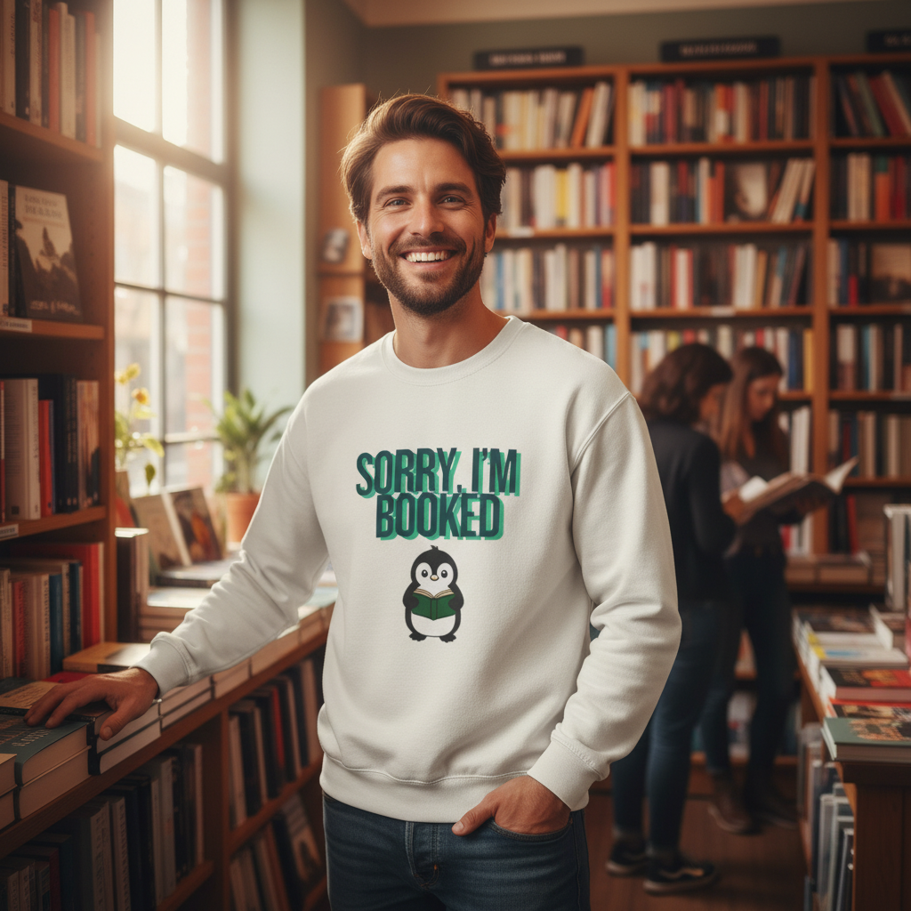 Sorry I'm Booked Penguin Sweatshirt | Cozy Book Lover Gift for Bookworms & Readers