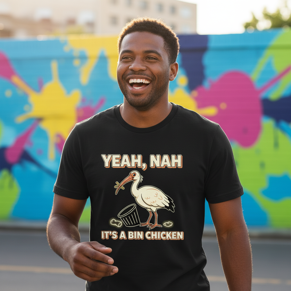 Yeah Nah It's a Bin Chicken T-Shirt | Funny Australian Ibis Gift Tee for Aussie Humour Fans