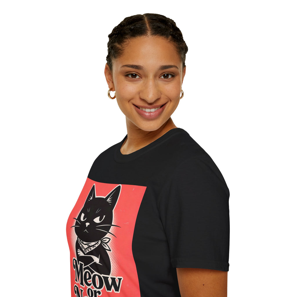 Meow or Never Black Cat T-Shirt | Retro Cat Lover Gift Tee for Cat Mums & Dads