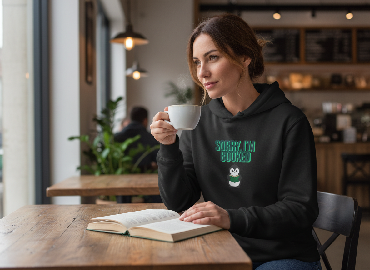 Sorry, I'm Booked Penguin Reading Hoodie | Cute Book Lover Gift for Readers & Bookworms
