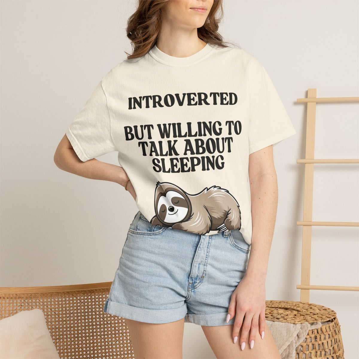 Introverted But Willing to Talk About Sleeping T-Shirt | Funny Sloth Gift Tee for Introverts