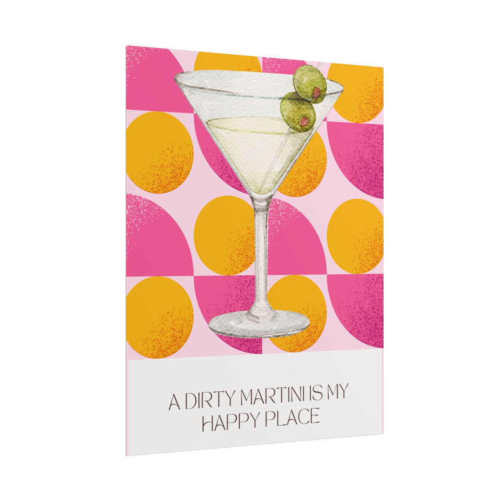 Dirty Martini Poster | Retro Cocktail Wall Art, Pink Orange Polka Dot