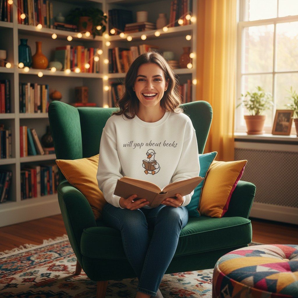 Will Yap About Books Duck Sweatshirt | Cozy Book Lover Gift for Bookworms & Readers