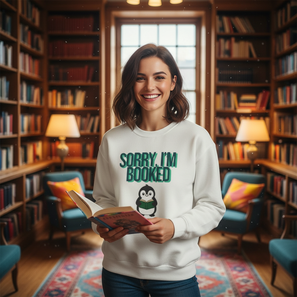Sorry I'm Booked Penguin Sweatshirt | Cozy Book Lover Gift for Bookworms & Readers