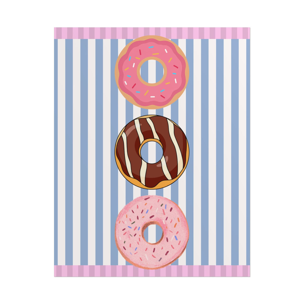 Donut Stack Poster | Pink Blue Striped Bakery Wall Art