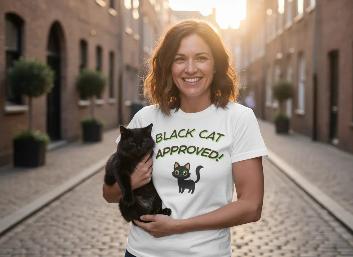 Black Cat Green Approved! T-Shirt | Cute Black Cat Graphic