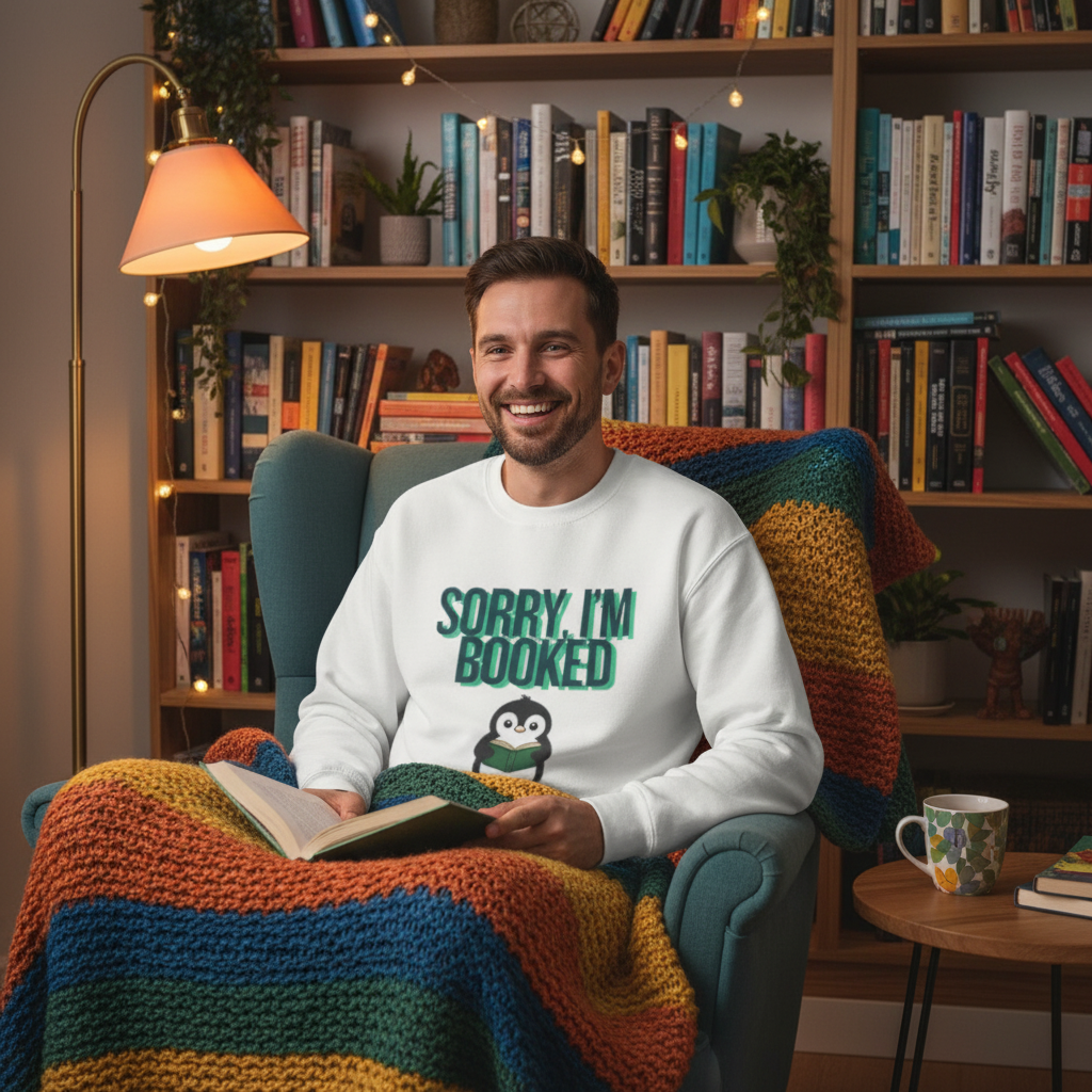 Sorry I'm Booked Penguin Sweatshirt | Cozy Book Lover Gift for Bookworms & Readers
