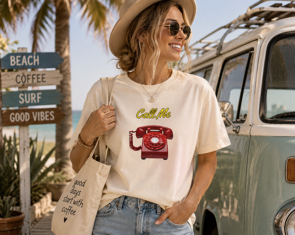 Call Me Red Rotary Phone T-shirt | Vintage Telephone Graphic | Retro