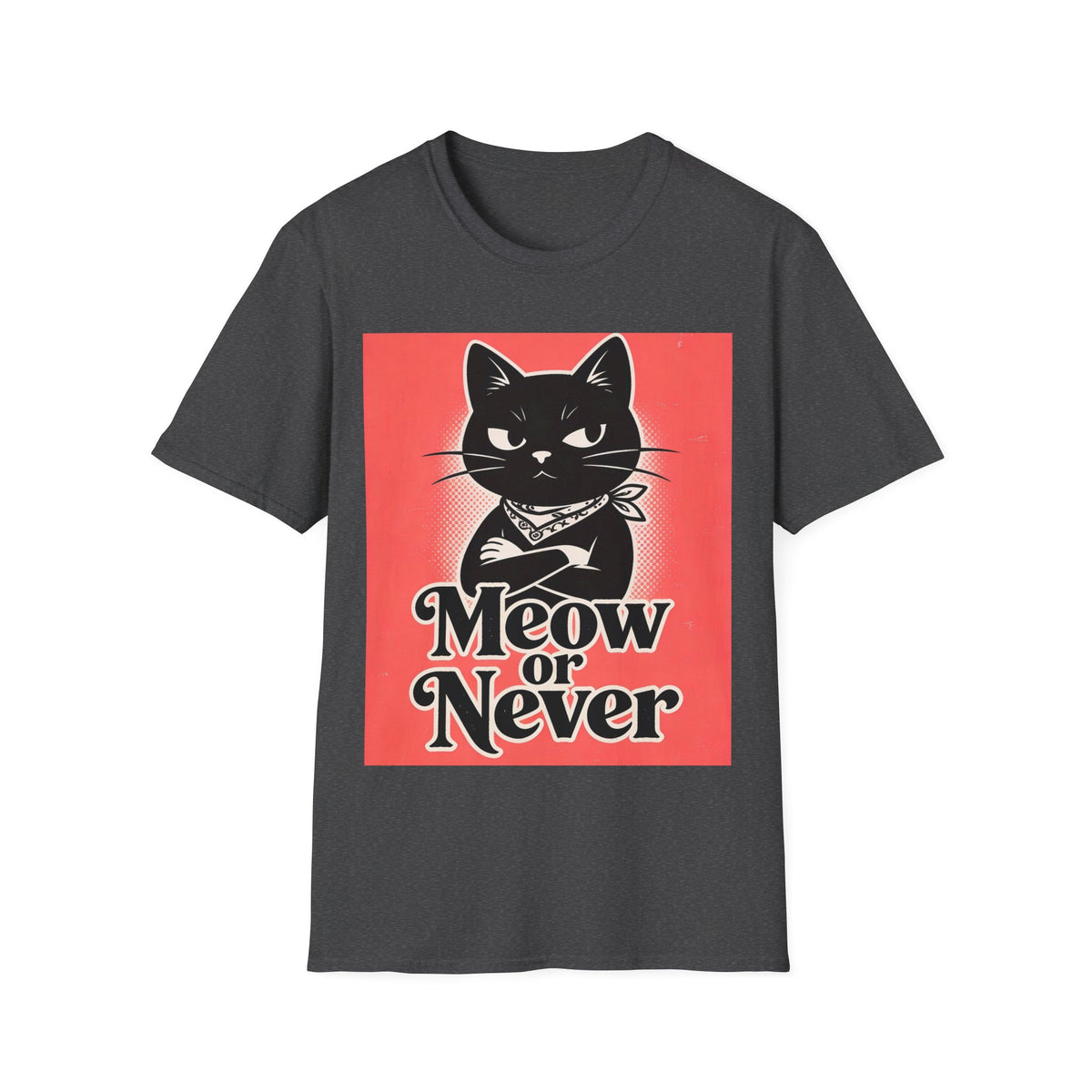 Meow or Never Black Cat T-Shirt | Retro Cat Lover Gift Tee for Cat Mums & Dads