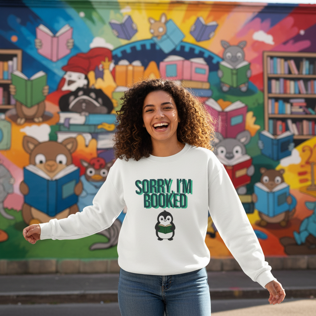 Sorry I'm Booked Penguin Sweatshirt | Cozy Book Lover Gift for Bookworms & Readers