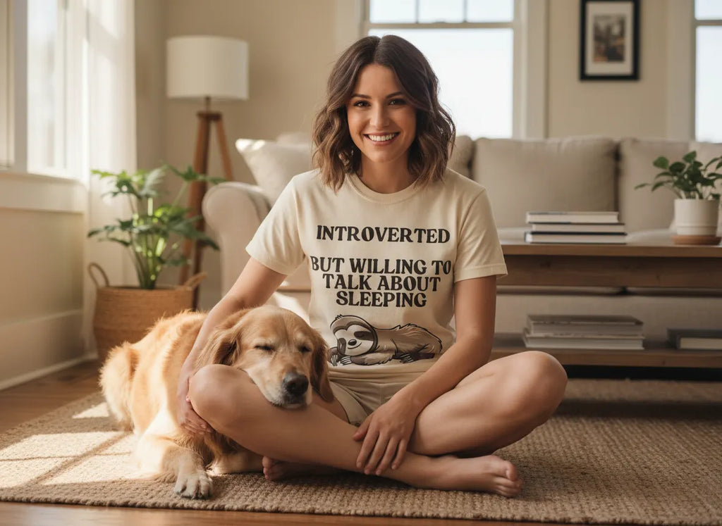 Introverted But Willing to Talk About Sleeping T-Shirt | Funny Sloth Gift Tee for Introverts