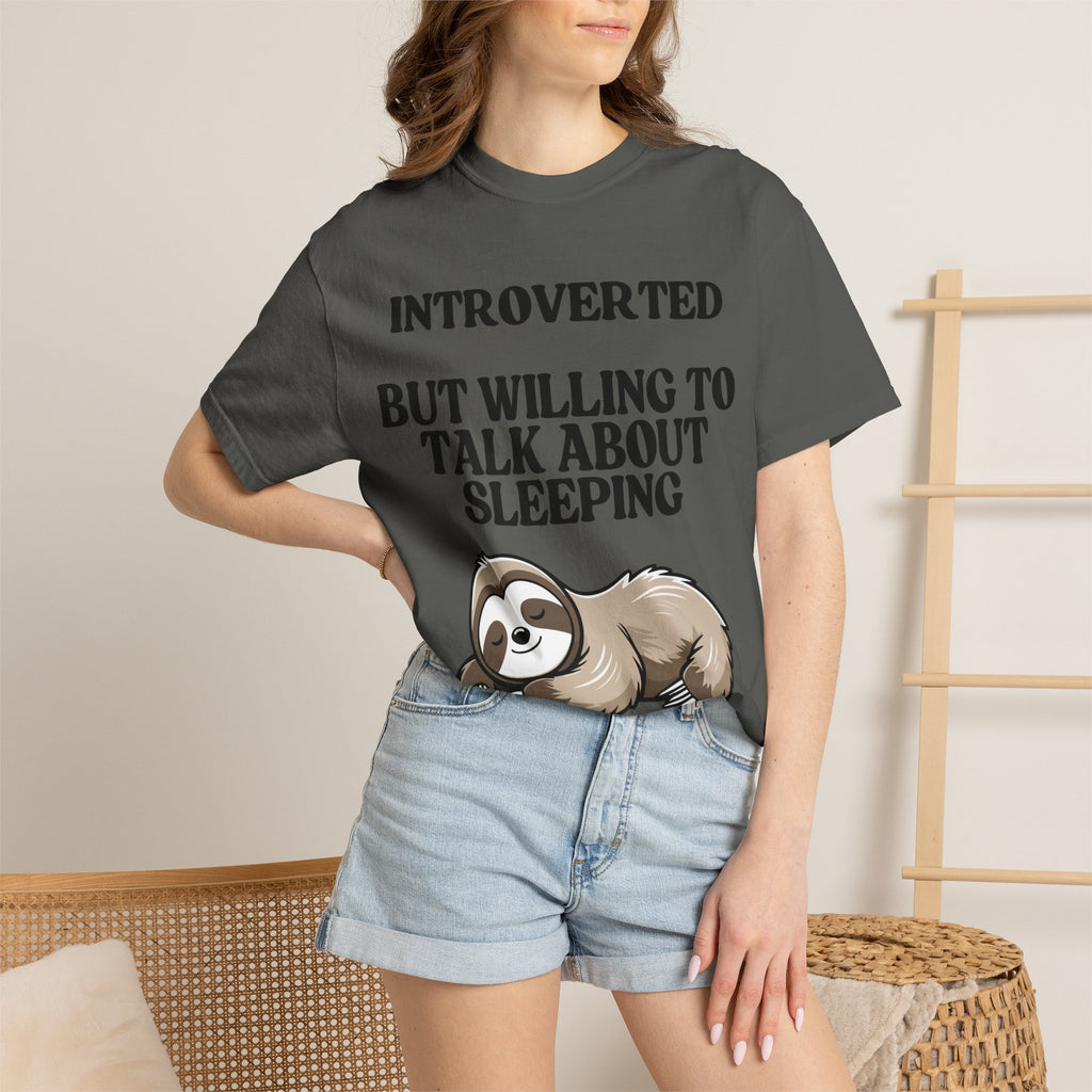 Introverted But Willing to Talk About Sleeping T-Shirt | Funny Sloth Gift Tee for Introverts