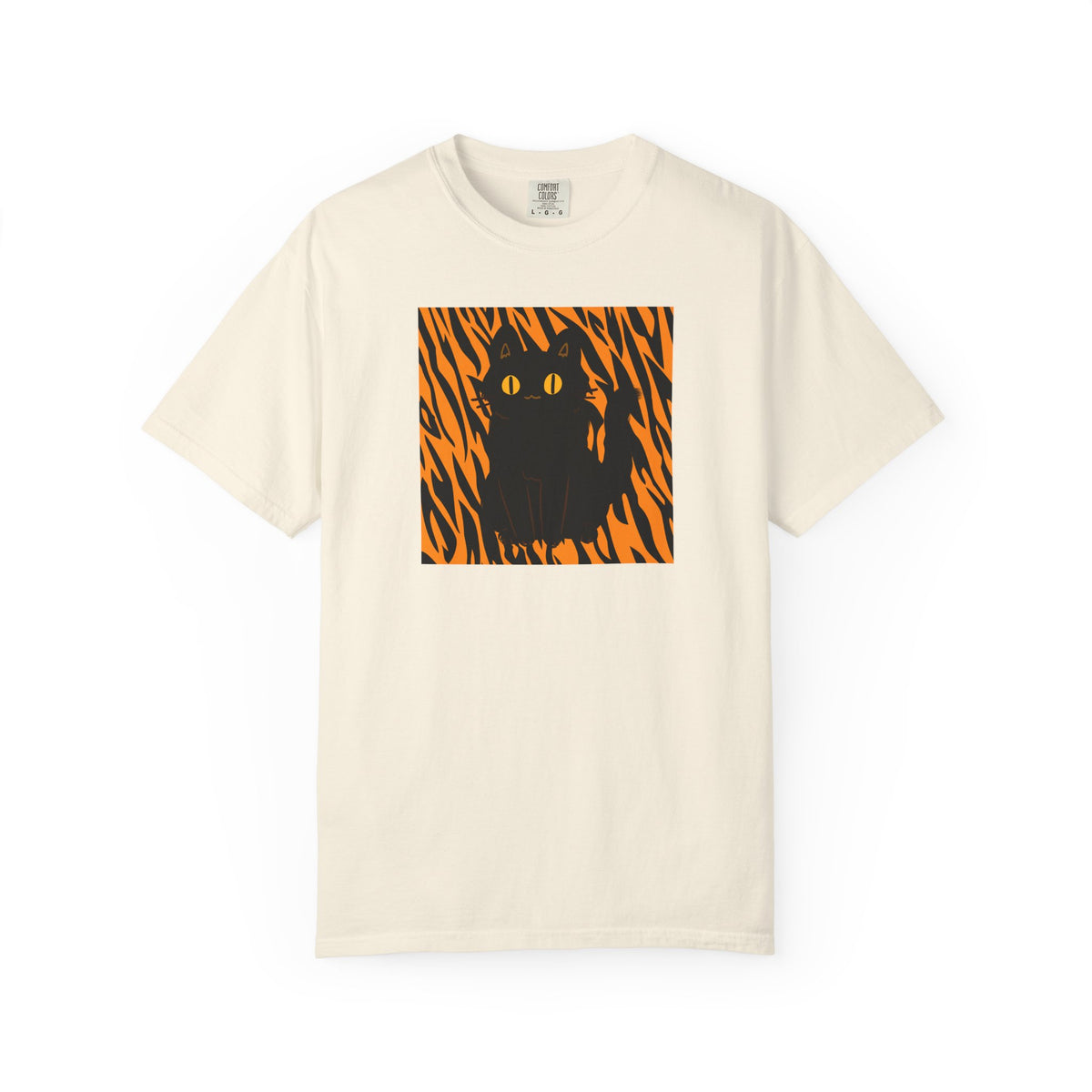 Black Cat on Orange Tiger Stripes T-Shirt