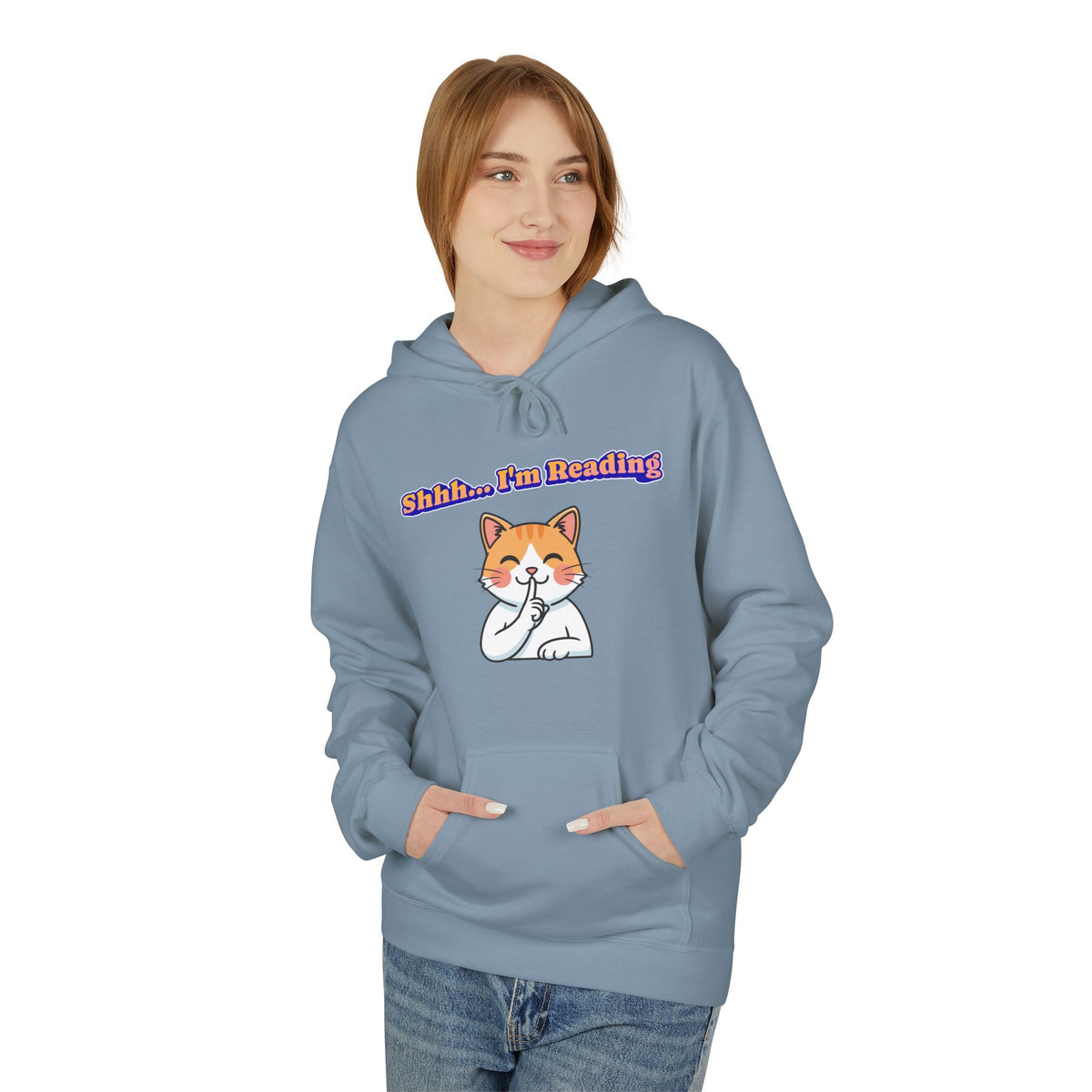 Reading Cat Hoodie — "Shhh... I'm Reading" Cute Cat Graphic Pullover