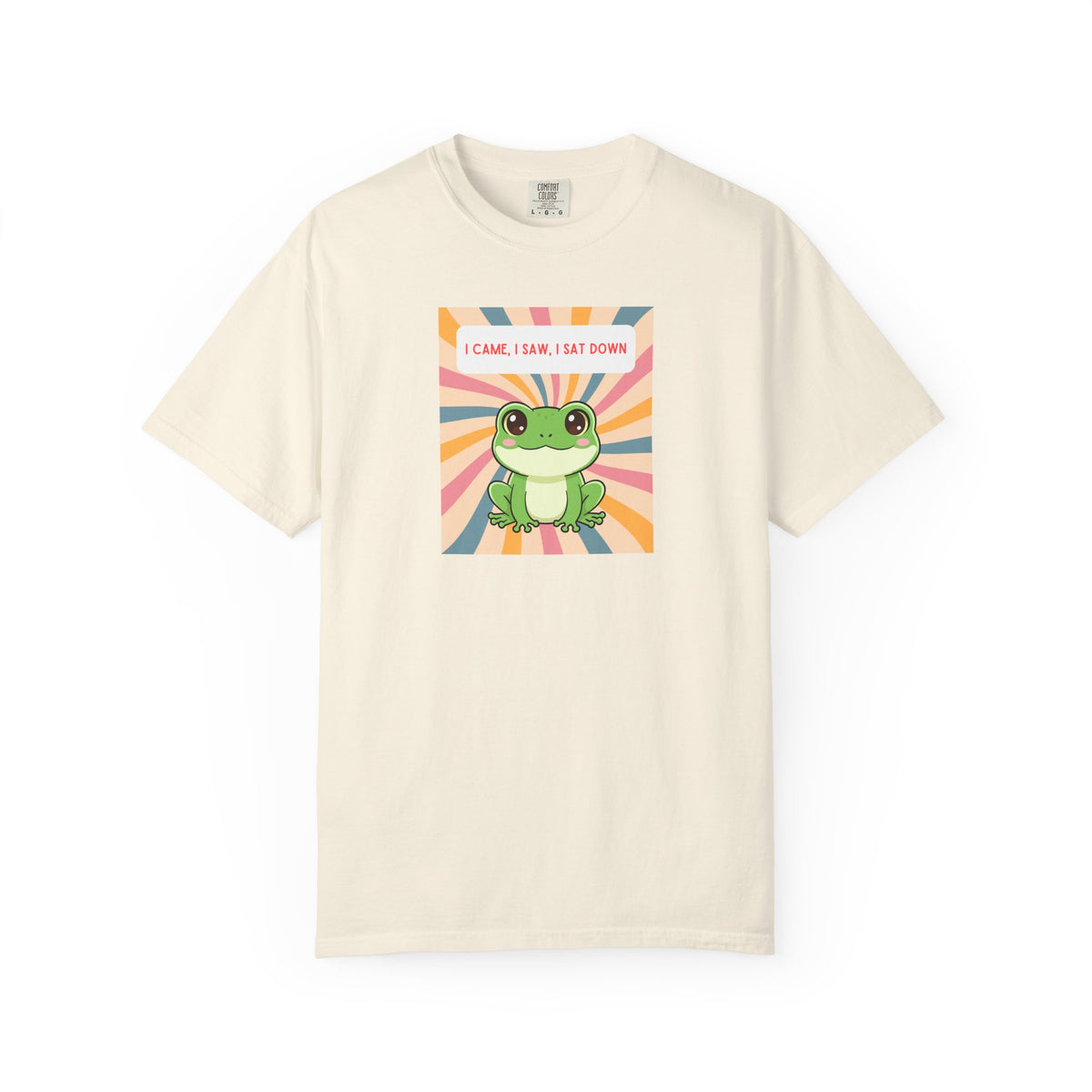 I Came, I Saw, I Sat Down Pond Frog T-Shirt | Retro Rainbow Illustration