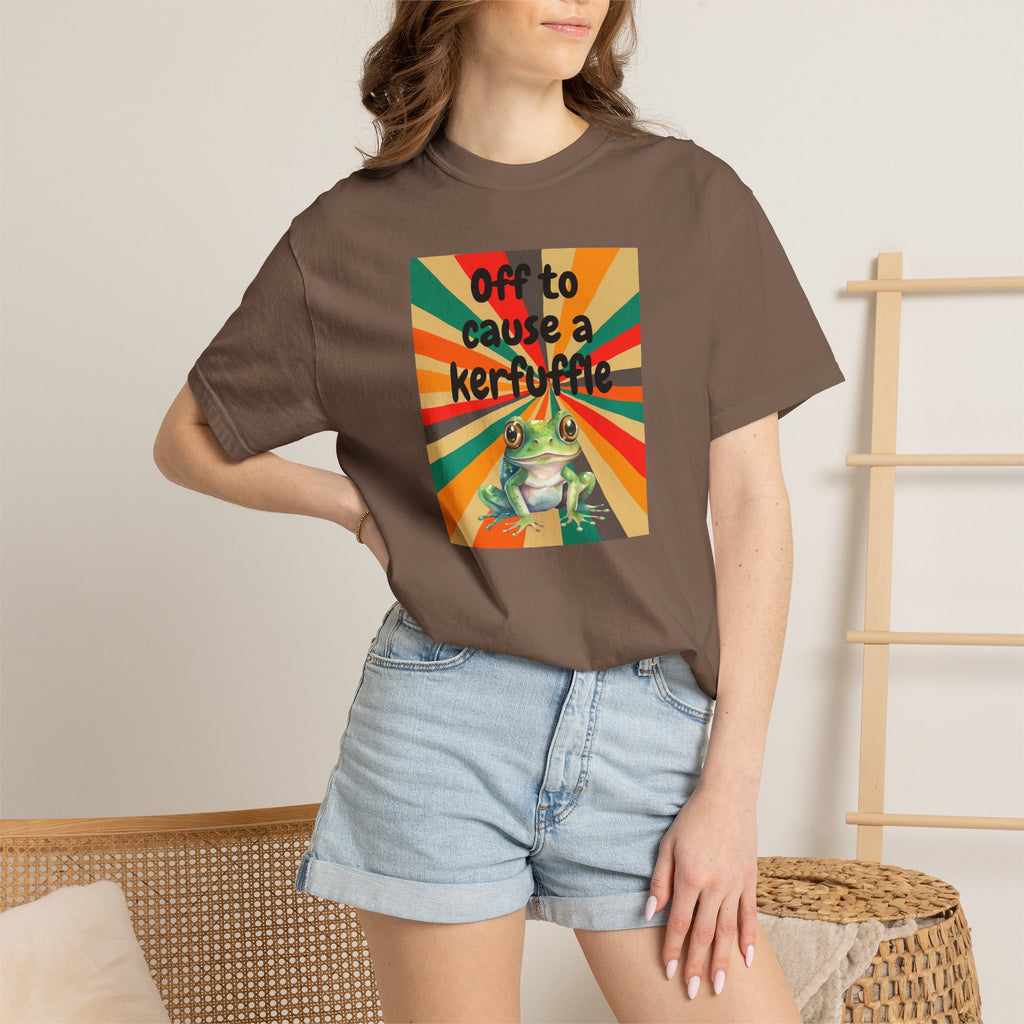 Off to Cause a Kerfuffle Frog T-Shirt | Retro Sunburst Graphic Tee