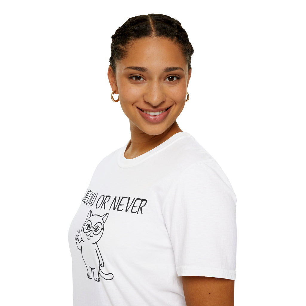 Meow or Never Cat T-Shirt | Funny Retro Cat Lover Gift Tee for Cat Mums & Dads