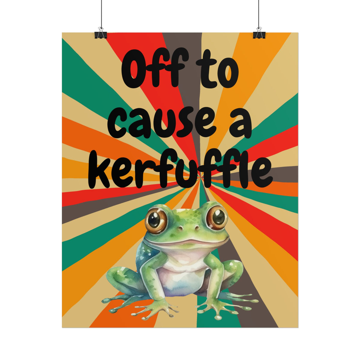 Off to Cause a Kerfuffle Frog Poster | Retro Vibe Funny Frog Wall Art