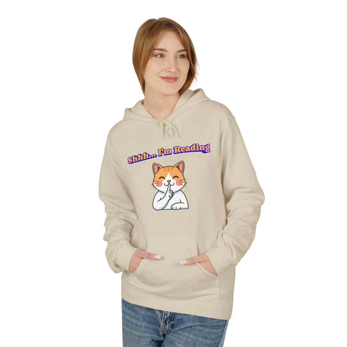 Reading Cat Hoodie — "Shhh... I'm Reading" Cute Cat Graphic Pullover
