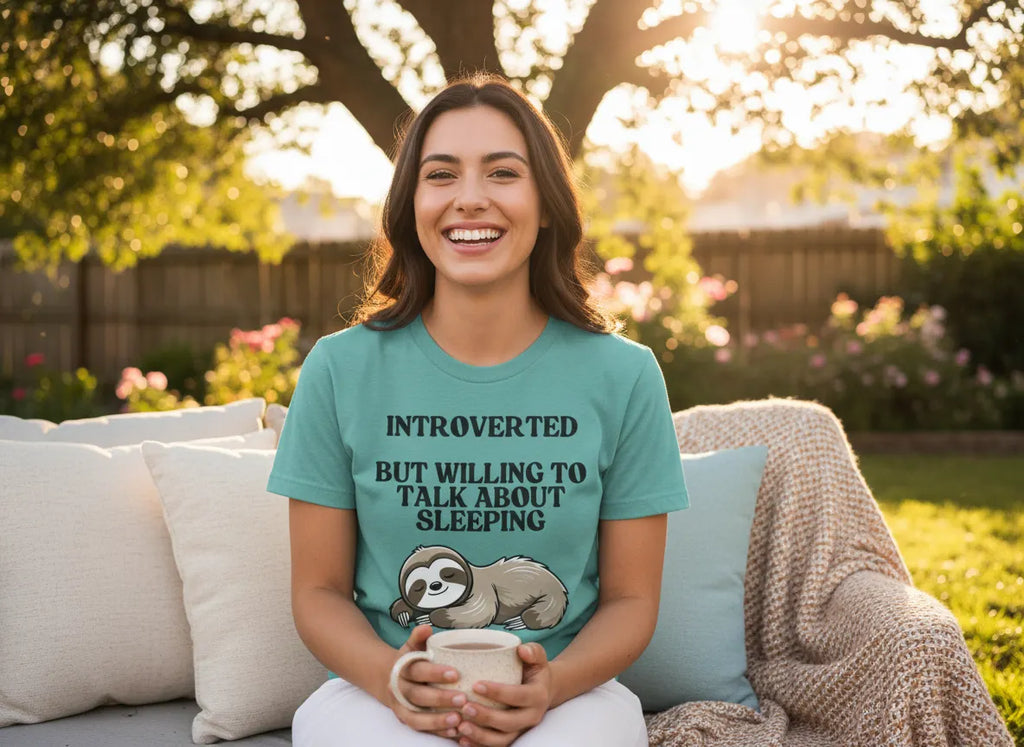 Introverted But Willing to Talk About Sleeping T-Shirt | Funny Sloth Gift Tee for Introverts