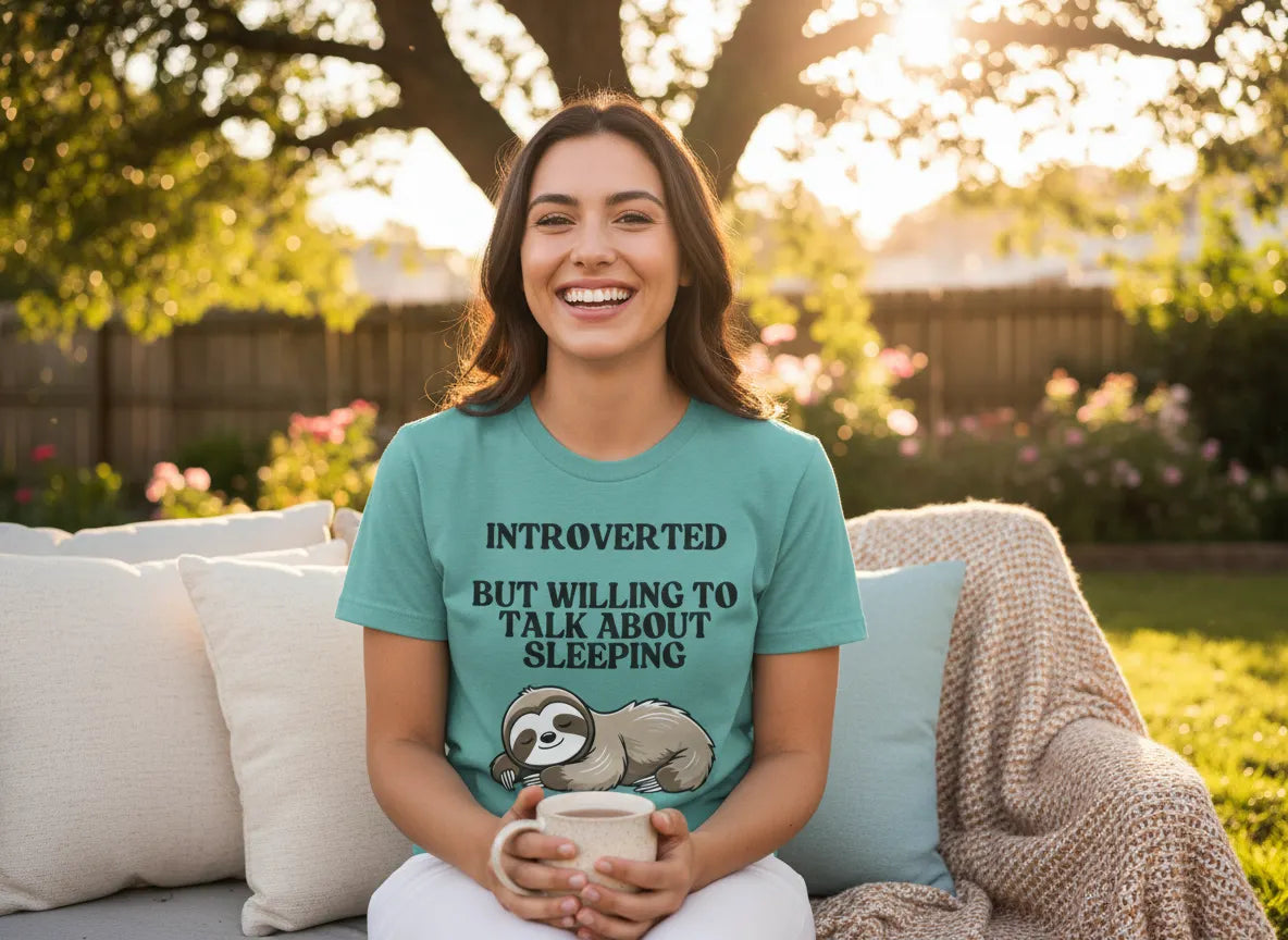 Introverted But Willing to Talk About Sleeping T-Shirt | Funny Sloth Gift Tee for Introverts