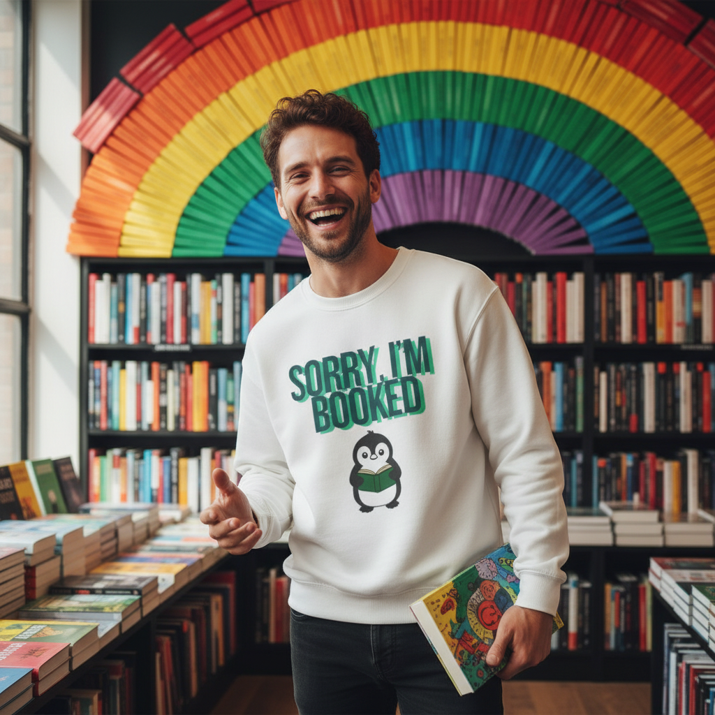 Sorry I'm Booked Penguin Sweatshirt | Cozy Book Lover Gift for Bookworms & Readers