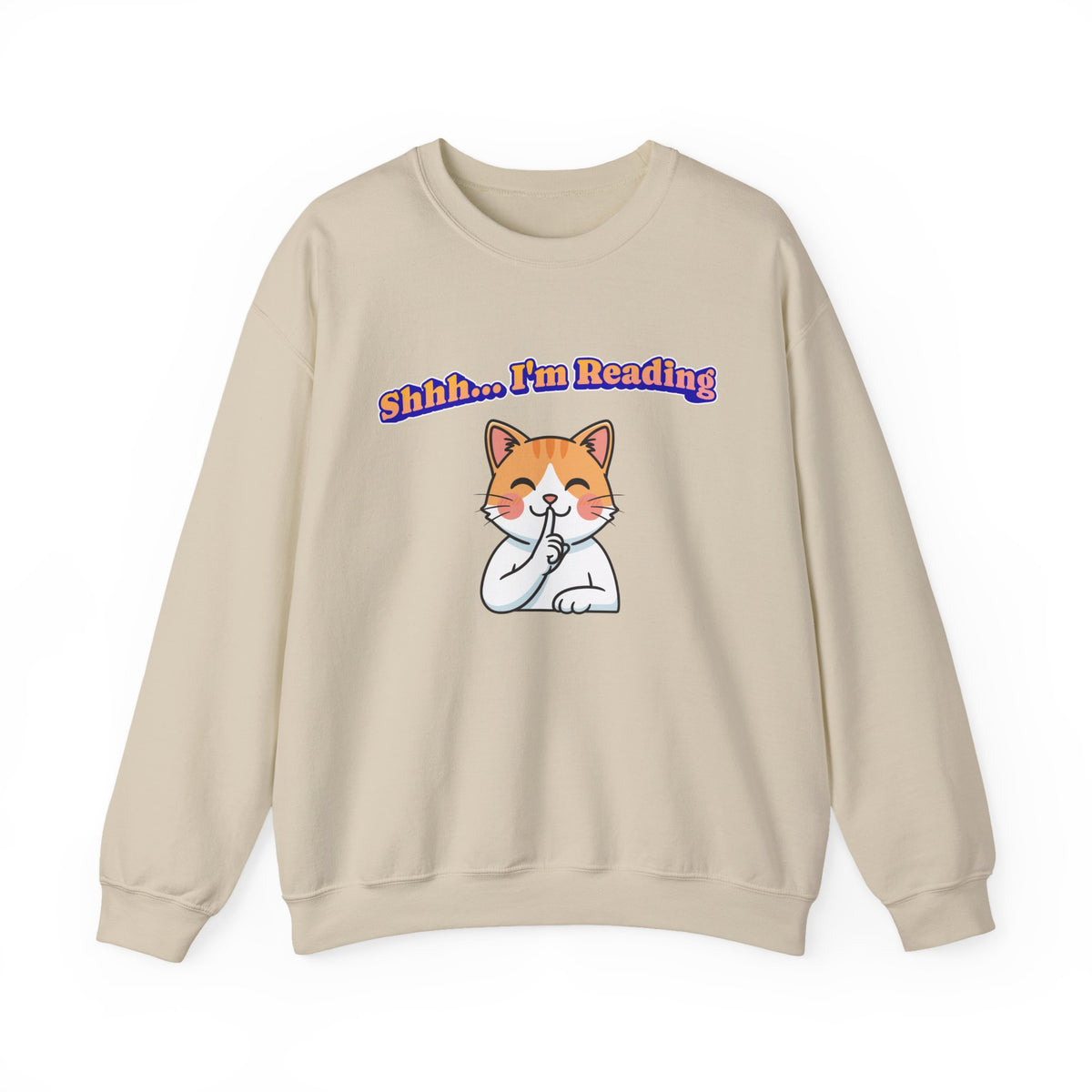 Reading Cat Crewneck Sweatshirt — "Shhh... I'm Reading" Cozy Graphic Pullover