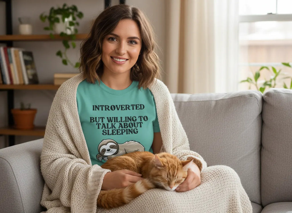 Introverted But Willing to Talk About Sleeping T-Shirt | Funny Sloth Gift Tee for Introverts