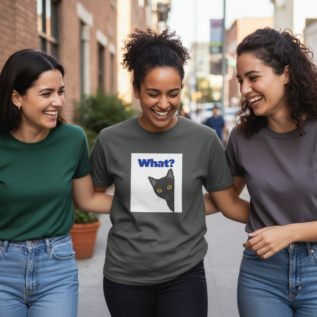Peekaboo Black Cat "What?" T-shirt | Cat Lover Tee